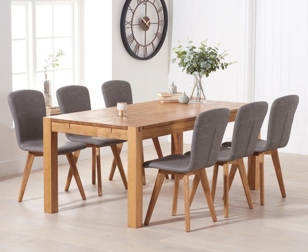 Thetford 150cm Oak Dining Table with 4 Grey Ruben Chairs