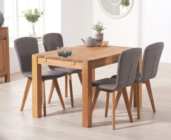 Thetford 120cm Oak Dining Table with 4 Grey Ruben Chairs | Bed Sava