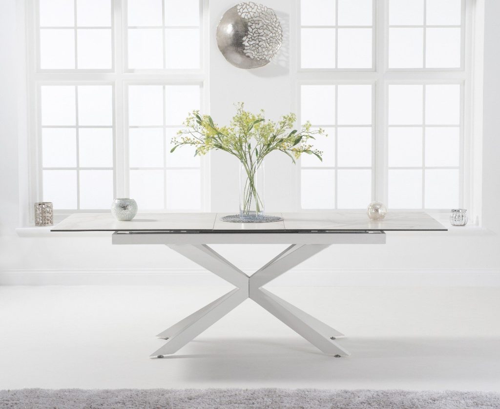 Extending Boston 180cm White Ceramic Dining Table with White Leg