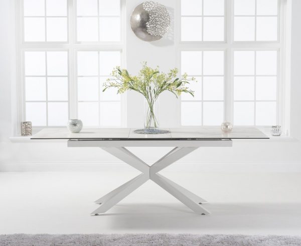 Extending Boston 180cm White Ceramic Dining Table with White Leg | Bed Sava