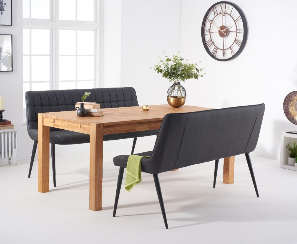 Thetford 180cm Oak Dining Table with 2 Grey Benches