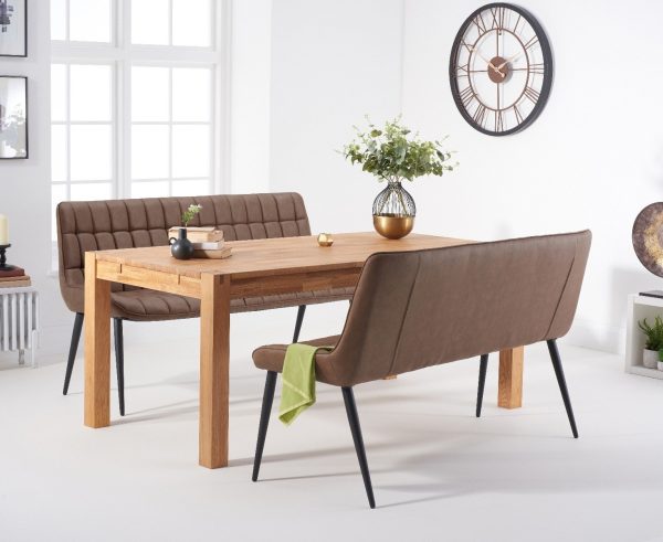 Thetford 180cm Oak Dining Table with 2 Brown Benches | Bed Sava