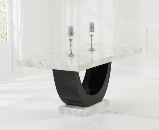 Novara 170cm Cream and Black Pedestal Marble Dining Table