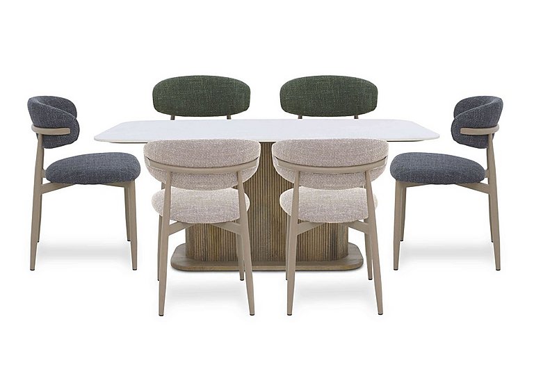 Aimar Rectangular Dining Table with 2 Oat, 2 Green and 2 Dark Grey Open Back Chairs