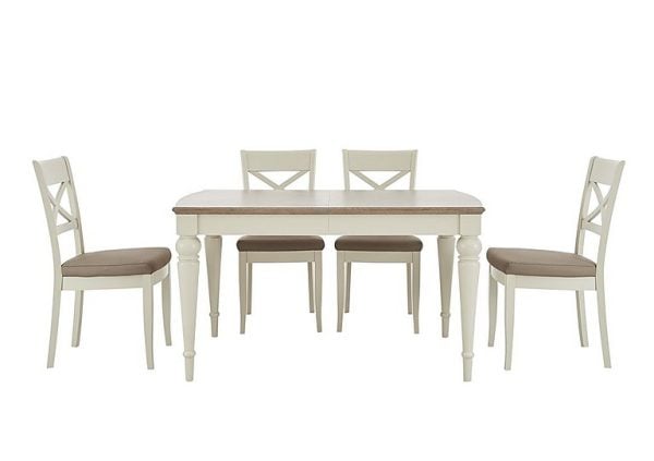 Furnitureland  Annecy Extending Dining Table with 4 Faux NC Leather Cross Back Chairs | Bed Sava