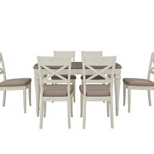 Furnitureland  Annecy Extending Dining Table with 6 Faux NC Leather Cross Back Chairs | Bed Sava