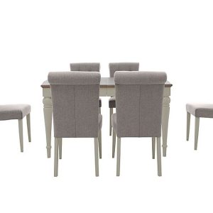 Furnitureland  Annecy Extending Dining Table with 6 Upholstered Chairs | Bed Sava