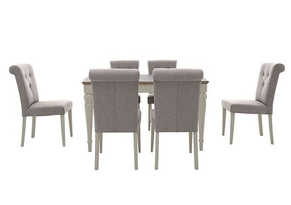 Furnitureland  Annecy Extending Dining Table with 6 Upholstered Chairs | Bed Sava