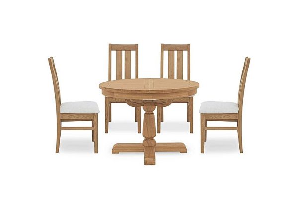 Augusta Round Extending Dining Table and 4 Wooden Slatted Back Chairs | Bed Sava