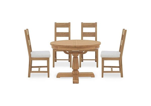 Augusta Round Extending Dining Table and 4 Wooden Ladderback Chairs | Bed Sava