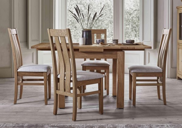 Augusta Draw Leaf Extending Dining Table and 4 Wooden Slatted Back Chairs | Bed Sava