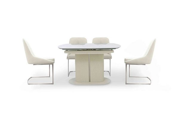 Avorio Swivel Extending Dining Table and 4 Cantilever Chairs Set | Bed Sava