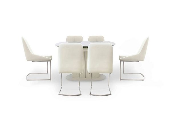 Avorio Swivel Extending Dining Table and 6 Cantilever Chairs Set | Bed Sava