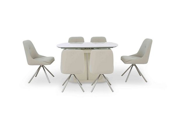 Avorio Swivel Extending Dining Table and 6 Swivel Chairs Set | Bed Sava