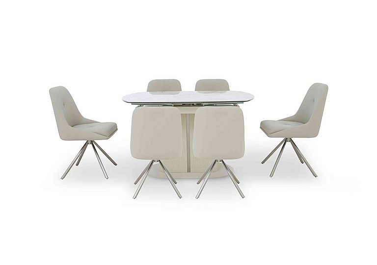 Avorio Swivel Extending Dining Table and 6 Swivel Chairs Set