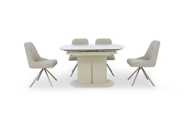 Avorio Swivel Extending Dining Table and 4 Swivel Chairs Set | Bed Sava