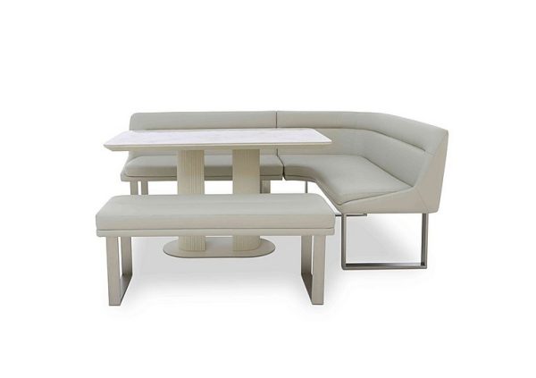 Avorio Fixed Dining Table Low Bench and Right Hand Facing Corner Bench Set | Bed Sava