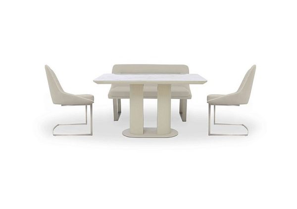 Avorio Fixed Dining Table High Back Bench and 2 Cantilever Chairs Set | Bed Sava