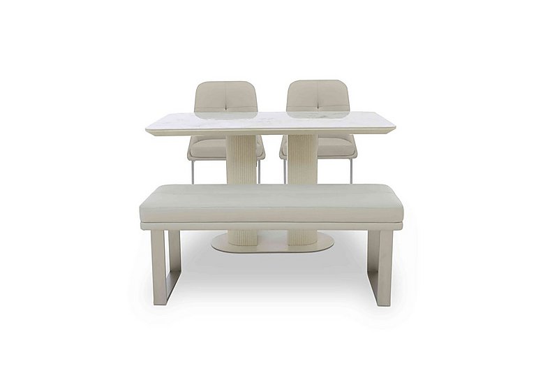 Avorio Fixed Dining Table, Low Bench and 2 Cantilever Chairs Set