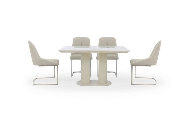 Avorio Fixed Dining Table and 4 Cantilever Chairs Set | Bed Sava