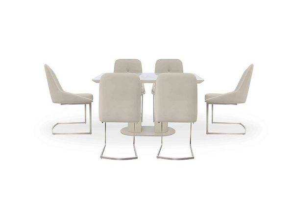 Avorio Fixed Dining Table and 6 Cantilever Chairs Set | Bed Sava