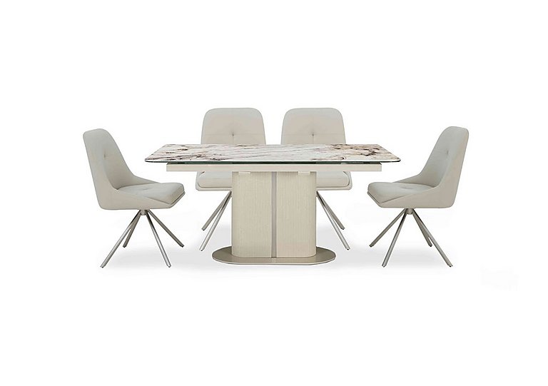 Avorio Large Pop-Up Extending Dining Table and 4 Swivel Chairs