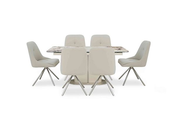 Avorio Large Pop Up Extending Dining Table and 6 Swivel Chairs | Bed Sava