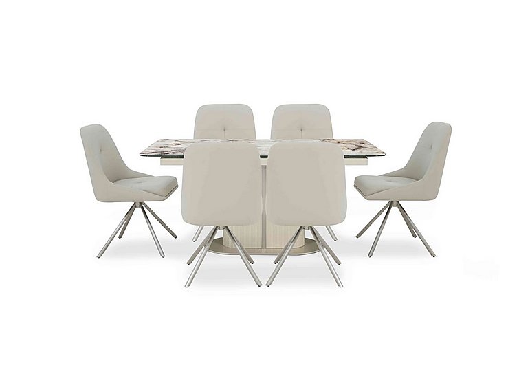Avorio Large Pop-Up Extending Dining Table and 6 Swivel Chairs