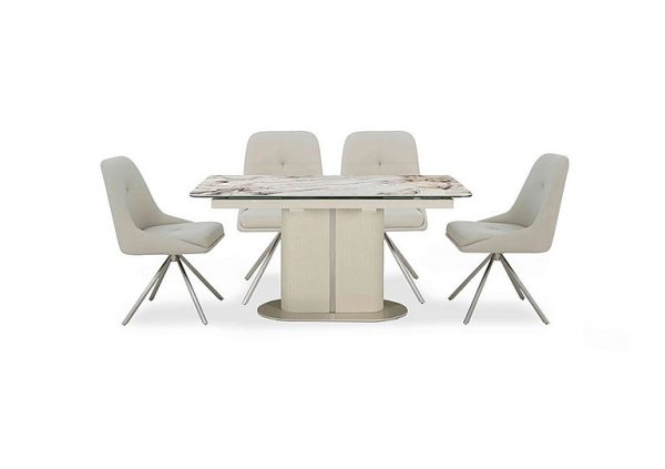 Avorio Small Pop Up Extending Dining Table and 4 Swivel Chairs | Bed Sava