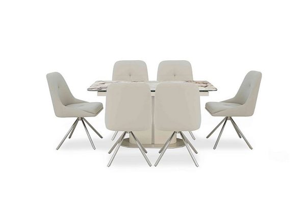 Avorio Small Pop Up Extending Dining Table and 6 Swivel Chairs | Bed Sava