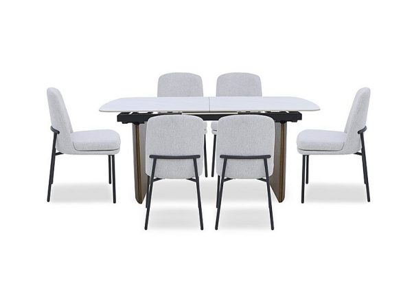 Cortado Pop Up Extending Dining Table with 6 Metal Leg Chairs | Bed Sava