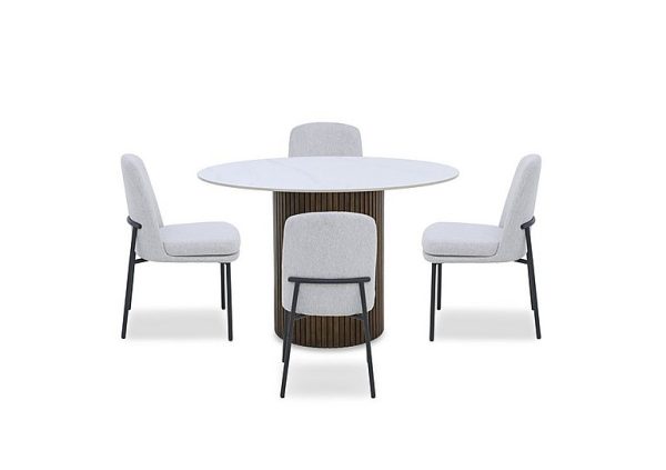Cortado Round Dining Table with 4 Metal Leg Chairs | Bed Sava