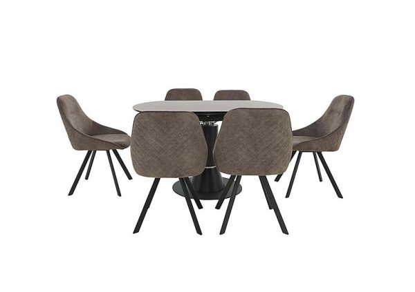 Enterprise Round Extending Dining Table and 6 Quilted Swivel Chairs Set | Bed Sava