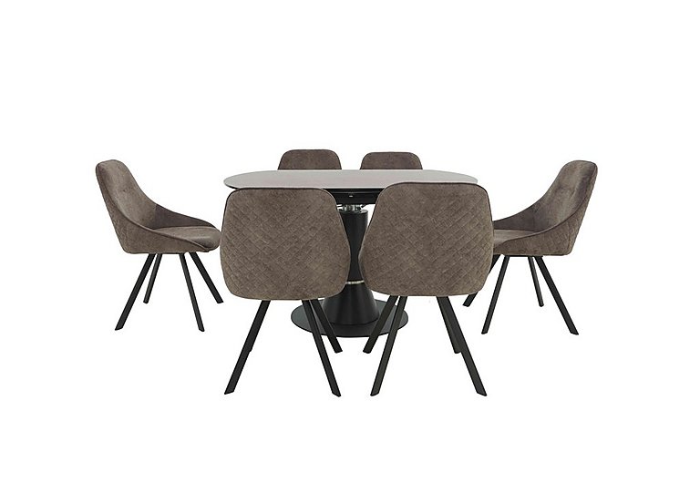 Enterprise Round Extending Dining Table and 6 Quilted Swivel Chairs Set | Bed Sava