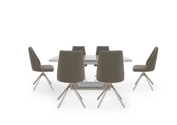 Grigio Large Extending Table with 6 Swivel Dining Chairs | Bed Sava