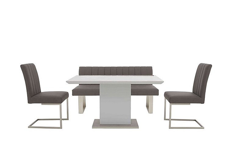 Grigio Fixed Dining Table, High Back Bench and 2 Chairs Set