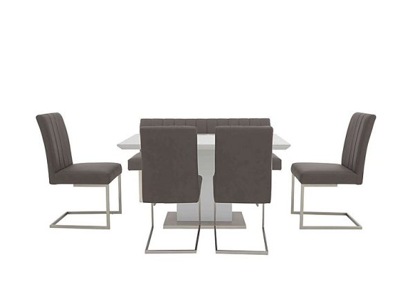 Grigio Fixed Dining Table High Back Bench and 4 Chairs Set | Bed Sava