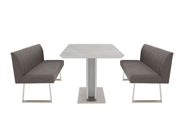 Grigio Fixed Dining Table and 2 High Back Benches Set | Bed Sava
