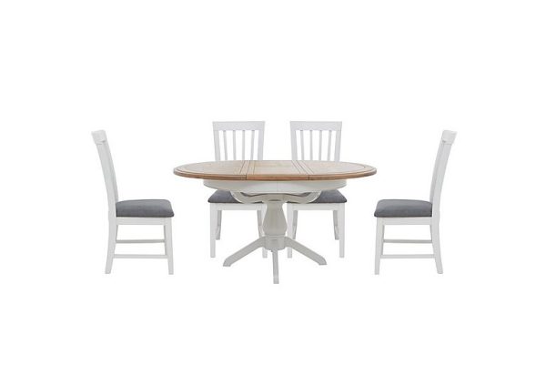 Furnitureland  Hamilton Round Extending Dining Table and 4 Wooden Chairs | Bed Sava