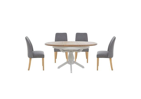 Furnitureland  Hamilton Round Extending Dining Table and 4 Fabric Chairs | Bed Sava