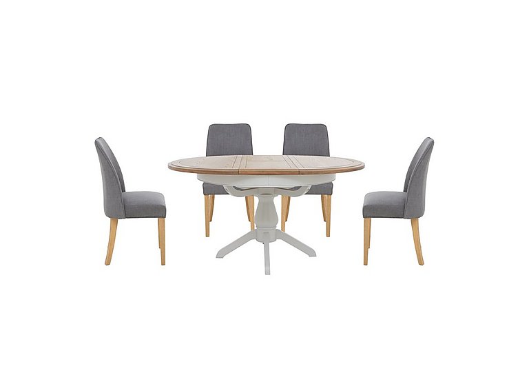 Furnitureland - Hamilton Round Extending Dining Table and 4 Fabric Chairs