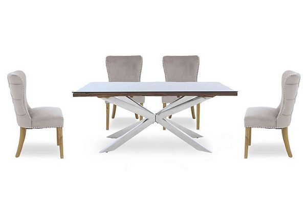 Kiara Small Rectangular Dining Table with Chrome Legs and 4 Luxe Fabric Chairs | Bed Sava