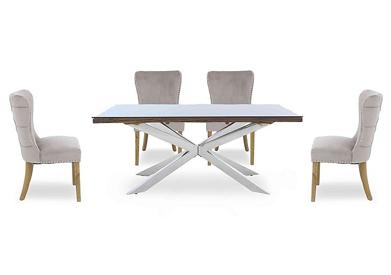 Kiara Small Rectangular Dining Table with Chrome Legs and 4 Luxe Fabric Chairs