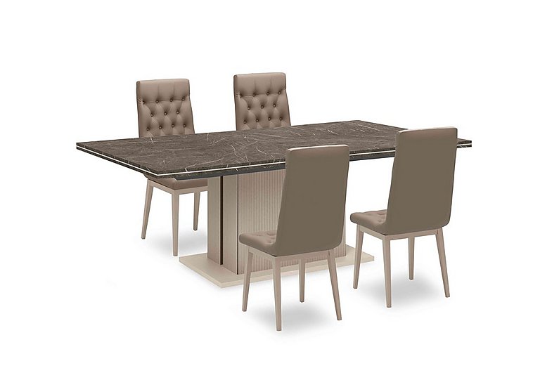 Lusso Large Extending Dining Table and 4 Buttoned Faux Leather Chairs