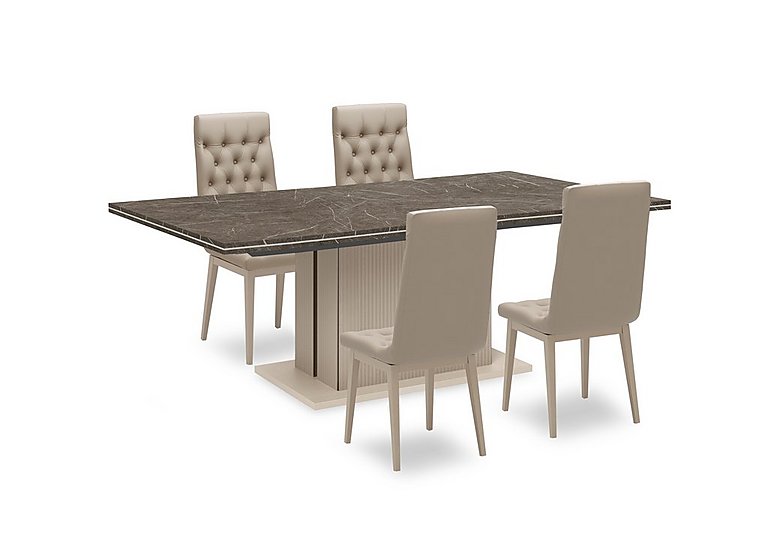 Lusso Large Extending Dining Table and 4 Buttoned Fabric Chairs