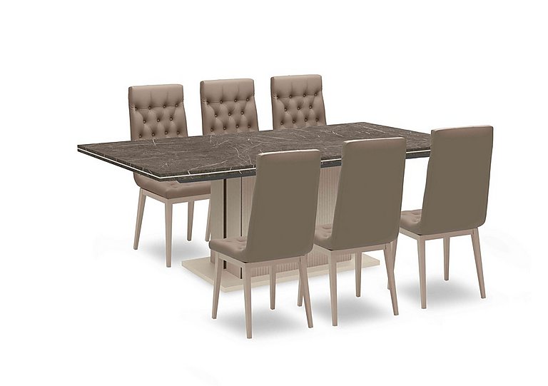 Lusso Large Extending Dining Table and 6 Buttoned Faux Leather Chairs