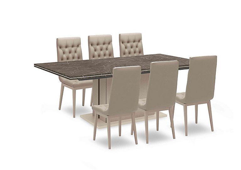 Lusso Large Extending Dining Table and 6 Buttoned Fabric Chairs