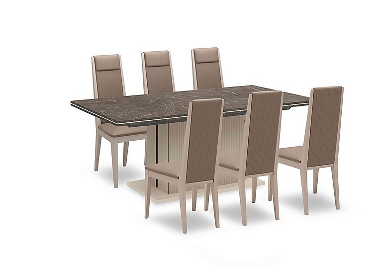 Lusso Small Extending Dining Table and 6 Panelled Faux Leather Chairs
