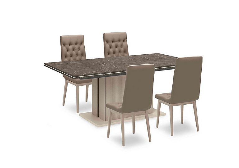 Lusso Small Extending Dining Table and 4 Buttoned Faux Leather Chairs