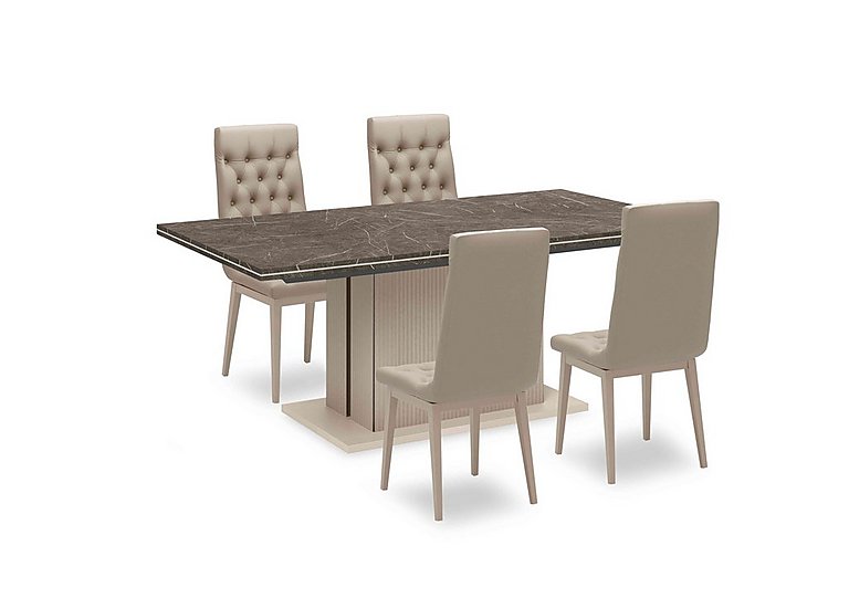 Lusso Small Extending Dining Table and 4 Buttoned Fabric Chairs